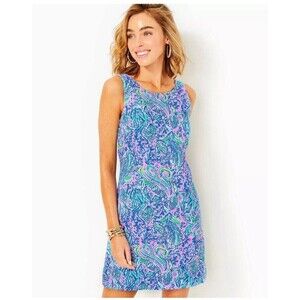 Lilly Pulitzer Maurina Linen Shift Dress Size 2 Lilac Mermaid Print 100% Linen